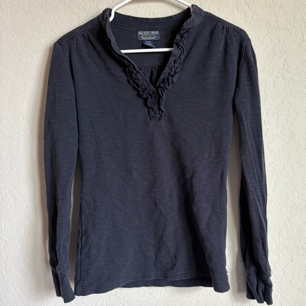 Vintage Polo Ralph Lauren Womens Henley Shirt Size Medium Y2K Bella Preppy